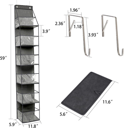 4-Shelf Over The Door Hanging Pantry Organizer, Behind The Door Storage Organizer, with Clear Plastic Pockets, for Bedrooms, Closets, Bathrooms, Small Apartments, College Dorms (Grey)