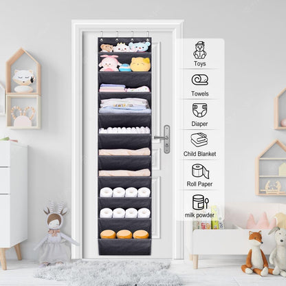 SLEEPING LAMB Over The Door Shoe Organizer for Closet with Large Deep Pockets, Narrow Shoe Rack for Door Hanging Boots Storage, Black