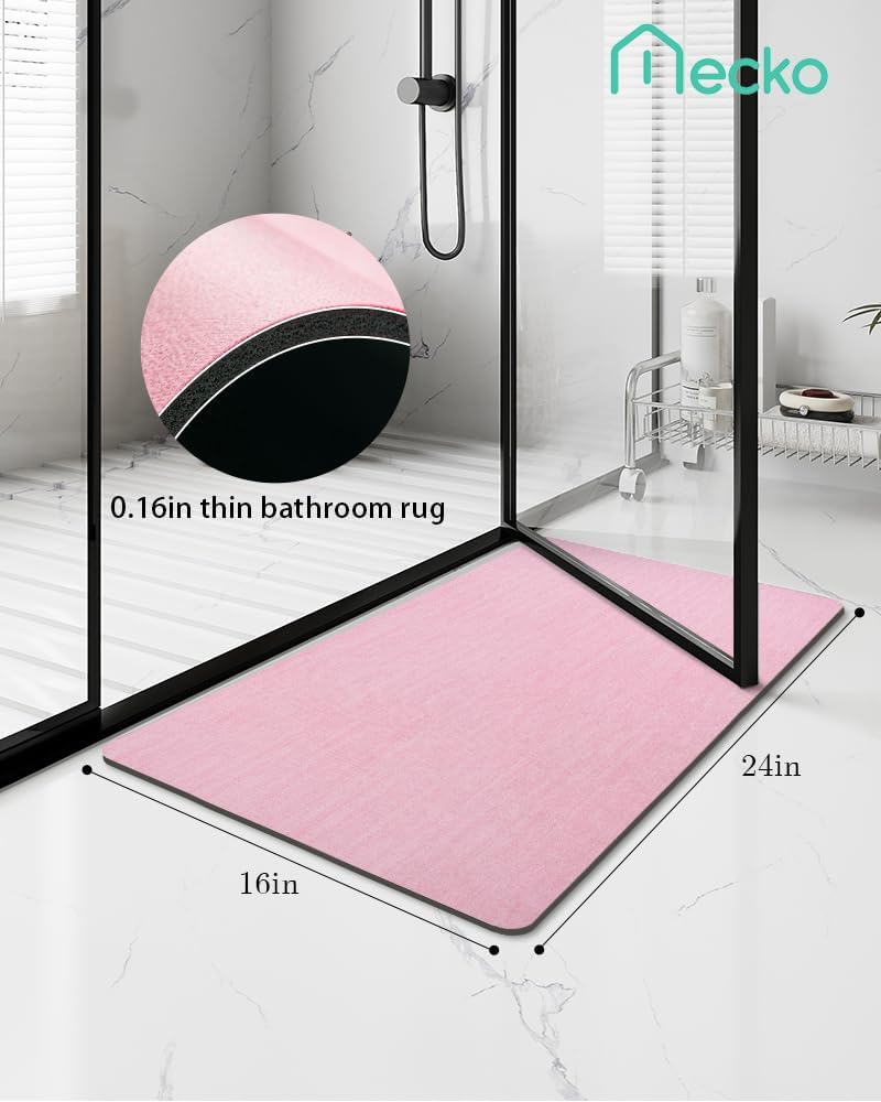 Mecko Bath Mat Rug, Rubber Non-Slip Quick Dry Absorbent Thin Bathroom Rugs Fit Under Door Bathroom Floor Mats-Shower Rug for in Front of Bathtub, Sink, Shower Room(Light Grey,16"x24")