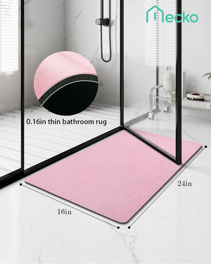 Mecko Bath Mat Rug, Rubber Non-Slip Quick Dry Absorbent Thin Bathroom Rugs Fit Under Door Bathroom Floor Mats-Shower Rug for in Front of Bathtub, Sink, Shower Room(Light Grey,16"x24")
