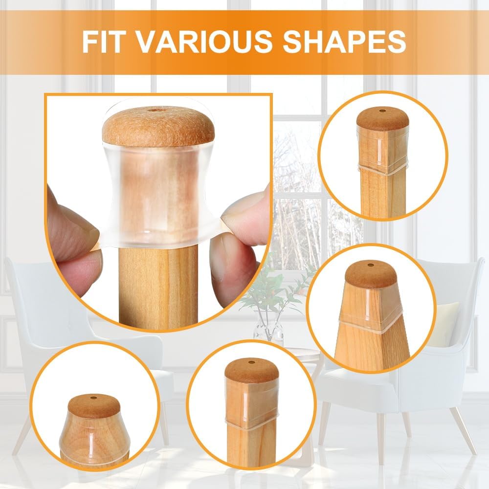 VIUME 24 Pcs Chair Leg Floor Protectors for Hardwood Floors Silicone Covers Felt Pads Furniture Leg Caps Anti-Scratch Reduce Noise Fit (1-5/16" to 2")
