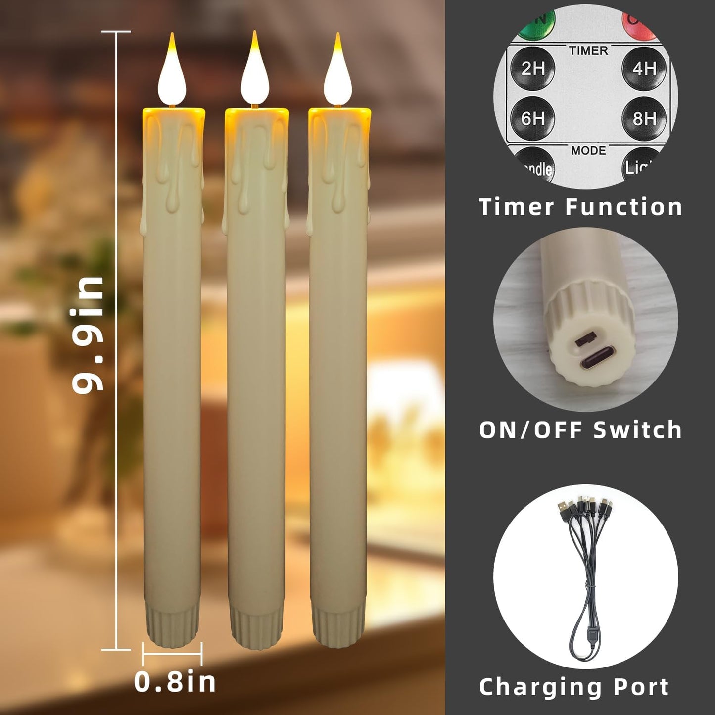 Flameless Taper Candles with Remote, 6.7 Inch Short Taper Candles Battery Operated with Flickering 3D Flame, Led Candle Sticks Safe for Windowsill Wedding Home Christmas Decor, Ivory, Set of 6
