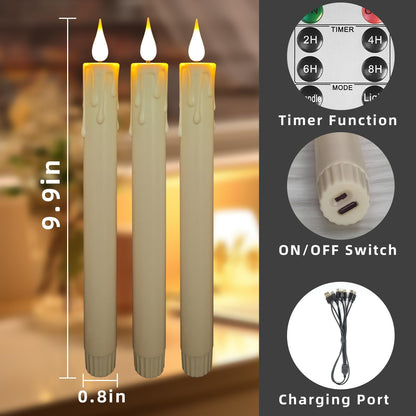Flameless Taper Candles with Remote, 6.7 Inch Short Taper Candles Battery Operated with Flickering 3D Flame, Led Candle Sticks Safe for Windowsill Wedding Home Christmas Decor, Ivory, Set of 6