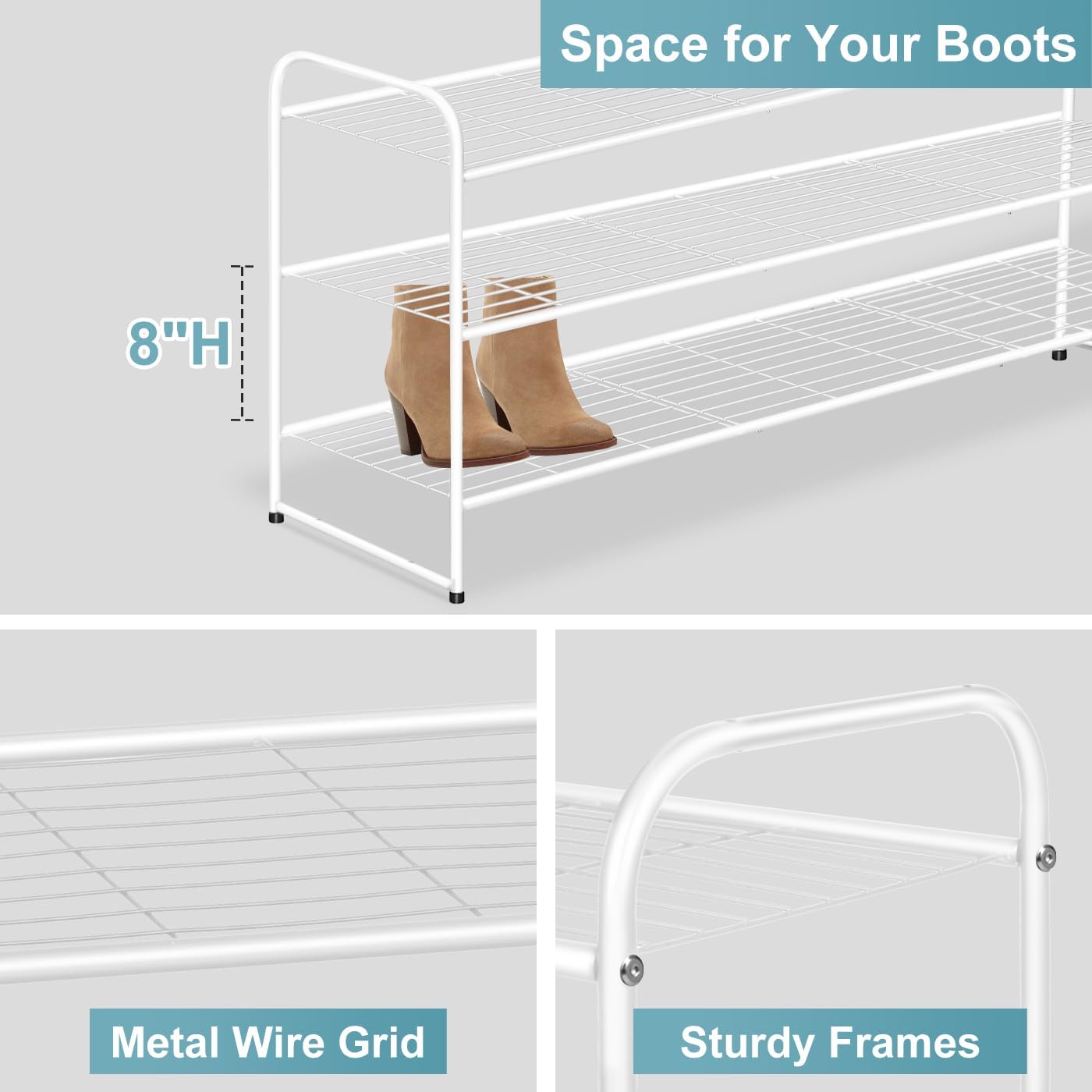 AOODA Long 3 Tier Metal Shoe Rack for Closet Wide Stackable Shoe Storage Organizer for Entryway, Bedroom, Floor, 24-Pairs Men Sneakers Shoe Shelf with Wire Grid, Black