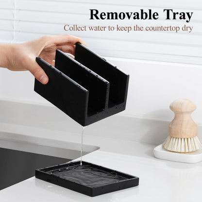 Luxspire Kitchen Sponge Holder, Dish Sponge Holder with with Drain Tray, Marble Sponge Holder for Kitchen Sink, Kitchen Sink Caddy 2 Compartments, Gravel White