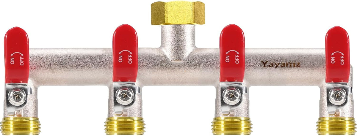 Garden Hose Splitter, 3/4” Rust and Freeze Resistant Outdoor Hose Manifold with 2 green Extra Long Handles Faucet Adapter-Heavy Duty Brass Nickel Plated 2-Way Valve