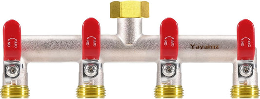 Garden Hose Splitter, 3/4” Rust and Freeze Resistant Outdoor Hose Manifold with 2 green Extra Long Handles Faucet Adapter-Heavy Duty Brass Nickel Plated 2-Way Valve