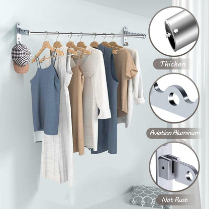 Clothes Drying Rack Wall Mounted Drying Racks for Laundry Room Organization and Storage Clothes Rack，Aluminum Dryer Rack with Two Drying Rods for Hanging Wet and Dry Clothes