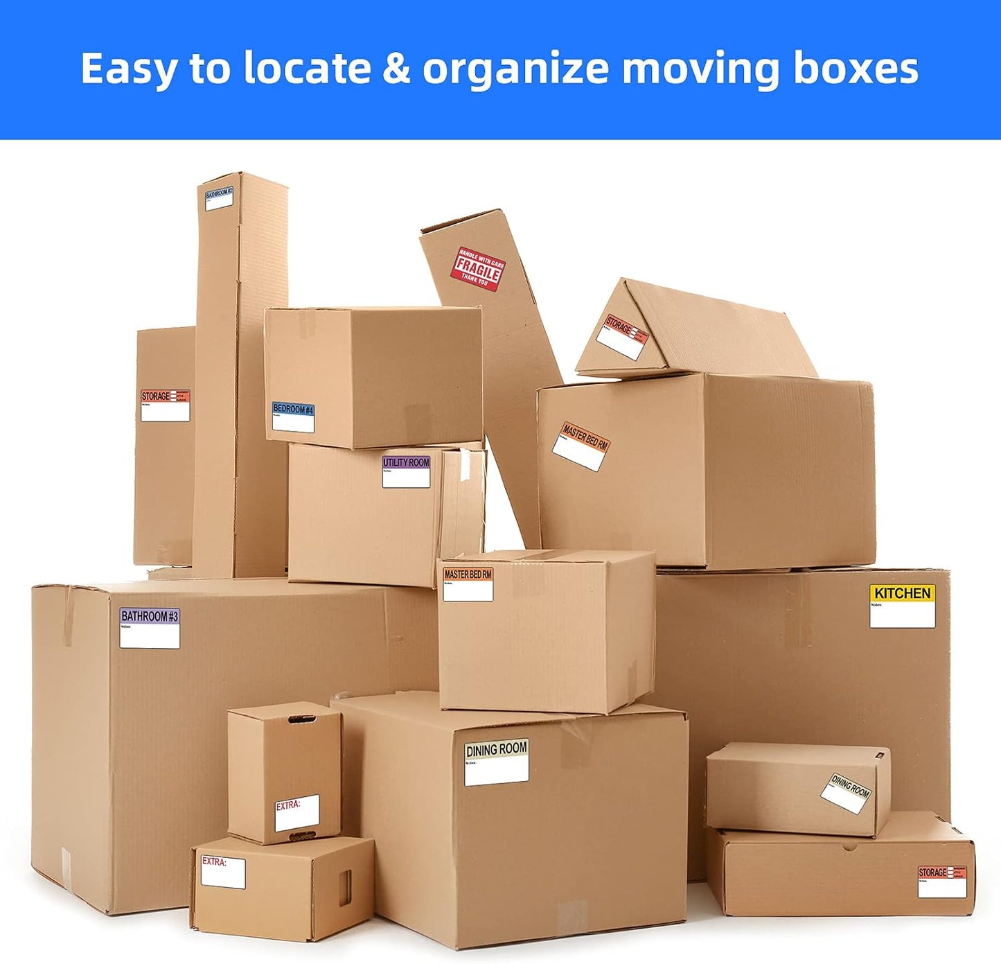 Moving Labels, Pacific Mailer 800Pcs 2 x 3 Inch Home Moving Stickers for Bedroom House Bathroom Packing Label for Moving Boxes Color Coded Fragile Stickers Printed Color