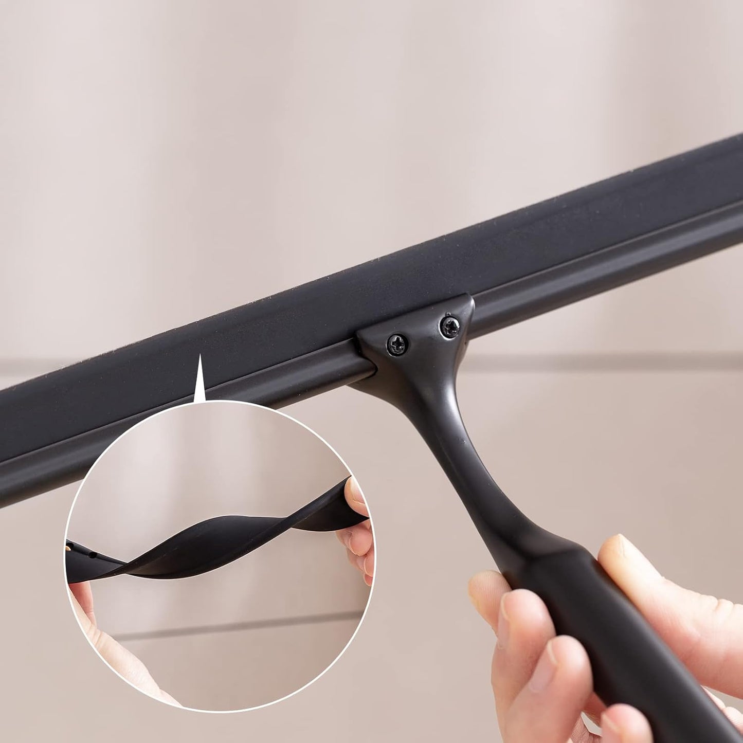 Ettori Shower Squeegee Clear Glass Wall Cleaner Stainless Steel with Suction Storage Hook -10'', Chrome