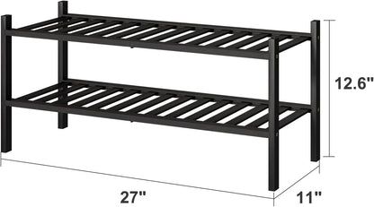 viewcare 3-Tier Black Bamboo Shoe Rack for Entryway, Stackable | Foldable | Natural, Shoe Shelf Storage Organizer for Hallway Closet, Free Standing Shoe Racks for Indoor Outdoor