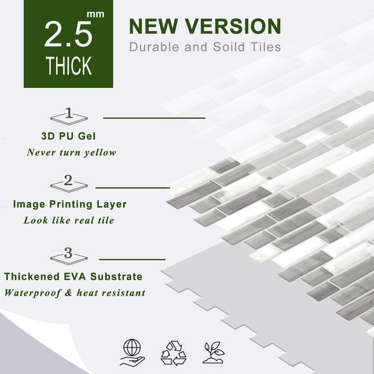STICKGOO Thicker Design Peel and Stick, Self Adhesive Stick On Tile Backsplash for Kitchen and Bathroom, Beige & White, 12”×12”, 10 Sheets