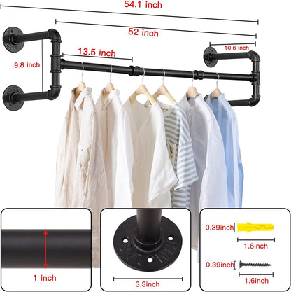 Gold Wall Mount Iaundry Drying Rack - 54" Pipe Garment Rack, Portable Heavy Duty Iron Closet Hanger Rod, Modern Metal Detachable DIY Hanging Bar for Laundry Room and Closet Storage