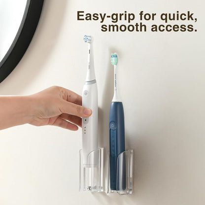 Electric Toothbrush Holder for Bathroom, Wall-Mounted Toothbrush Stand with Self-Adhesive, Compact Bathroom Caddy for Electric Toothbrushes (Clear-2pcs)
