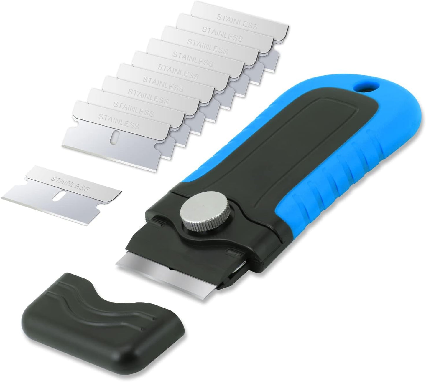 Gomake Razor Blade Scraper Tool with Blade Storage Container, Glass Cooktop Stove Scraper with 10PCS Stainless Steel Blades for Glass Clean,Paint,Old Label,Decal Sticker,Adhesive Remover
