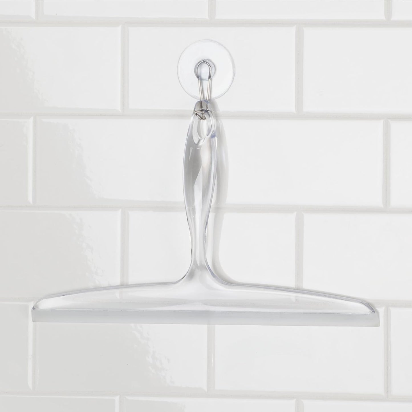 iDesign Plastic Bath Squeegee for Glass with Suction Hook Holder – 12", Clear
