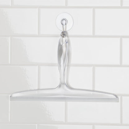 iDesign Plastic Bath Squeegee for Glass with Suction Hook Holder – 12", Clear