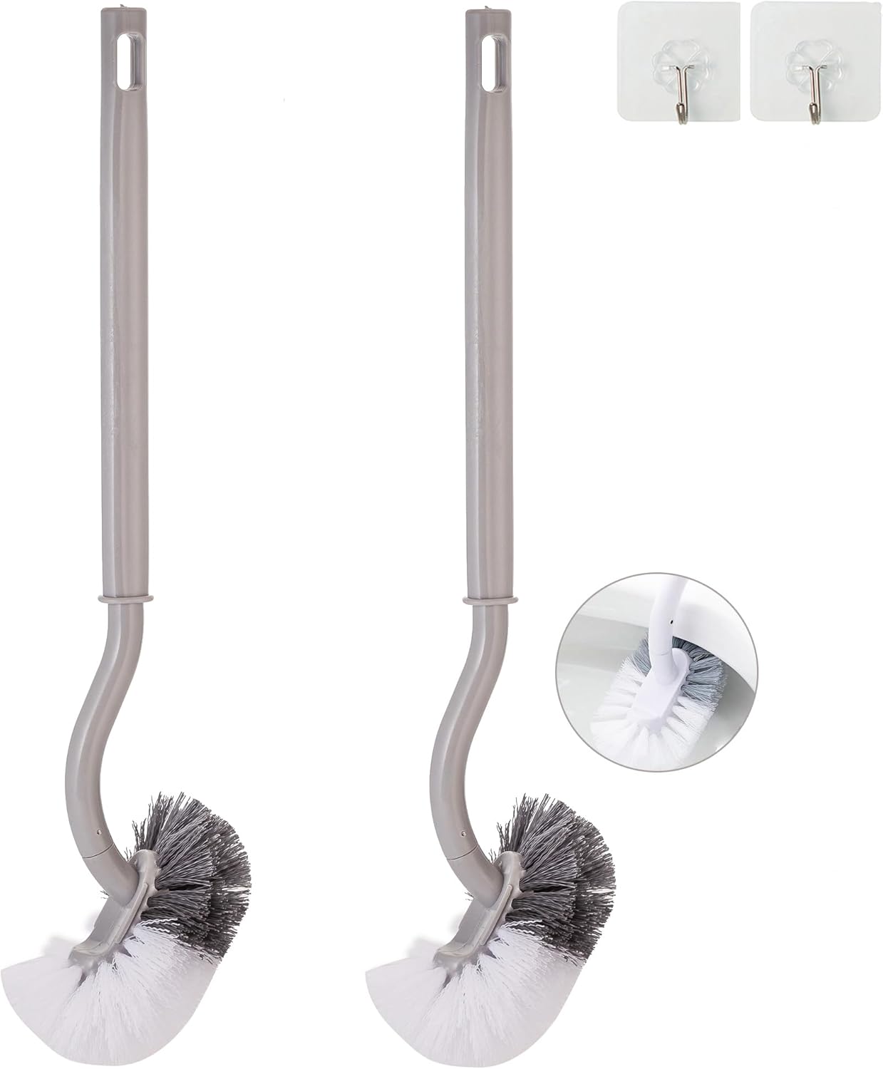 2 Pack Curved Toilet Bowl Brush Without Holder for Bathroom, Compact Toilet Brush Durable Under The Rim Household Deep Cleaning Brushes (White Toilet Brush Without Holder)