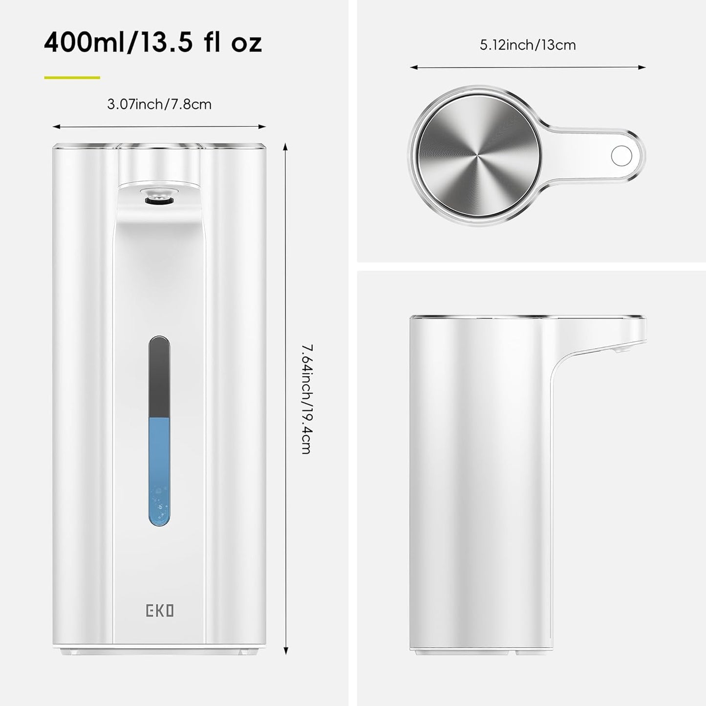 EKO Aroma 9 fl oz Automatic Liquid Soap Dispenser, Rechargeable & Water-Resistant Soap Dispenser for Kitchen and Bathroom with Adjustable Volume Control (Matte Black Steel)
