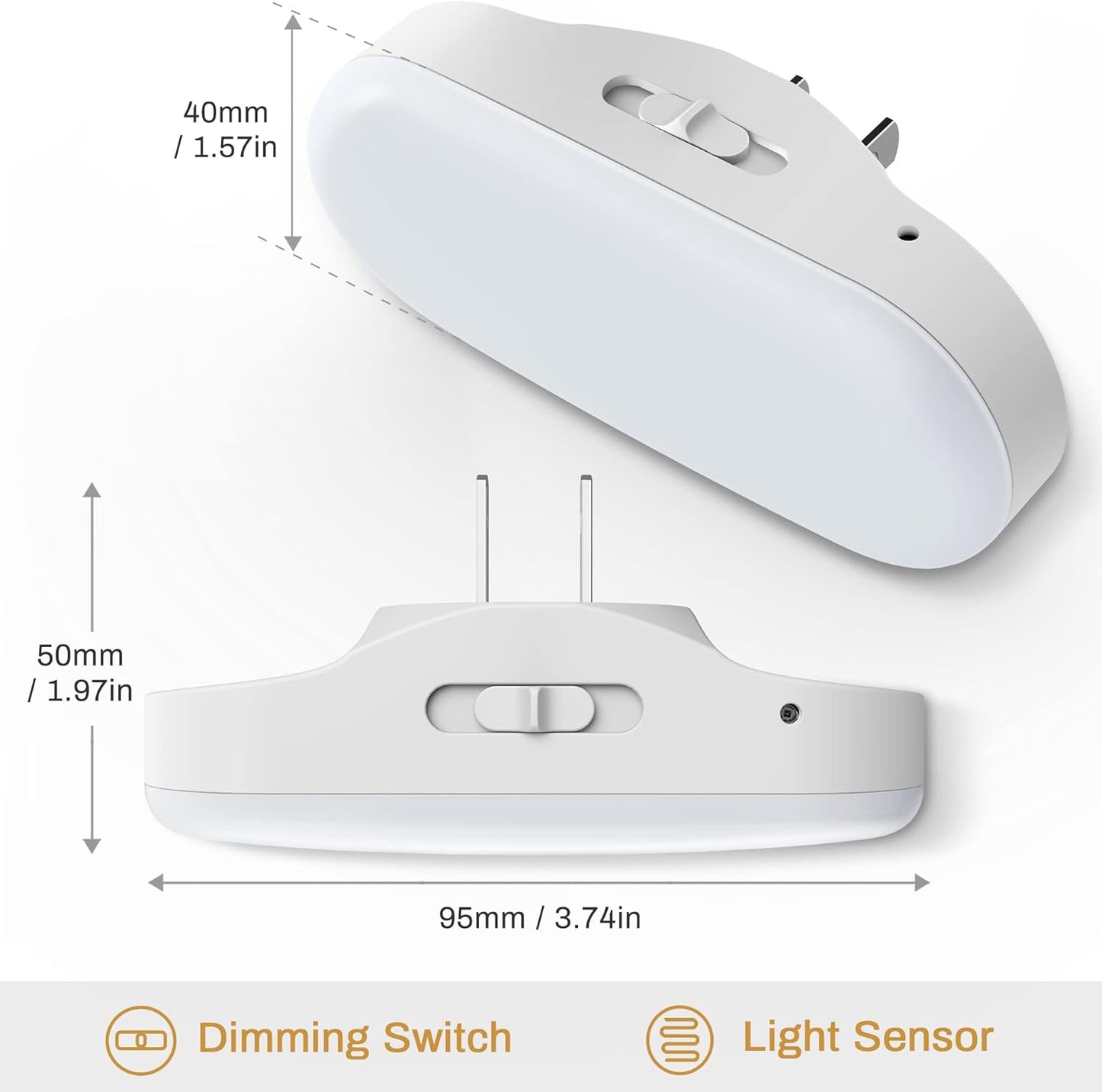 DORESshop Led Night Light, Plug into Wall, [2 Pack] with Dusk to Dawn Sensor, 1W 5000K Dimmable Night Light from 0LM to 100LM for Bathroom Hallway Bedroom Kids Room Stairway