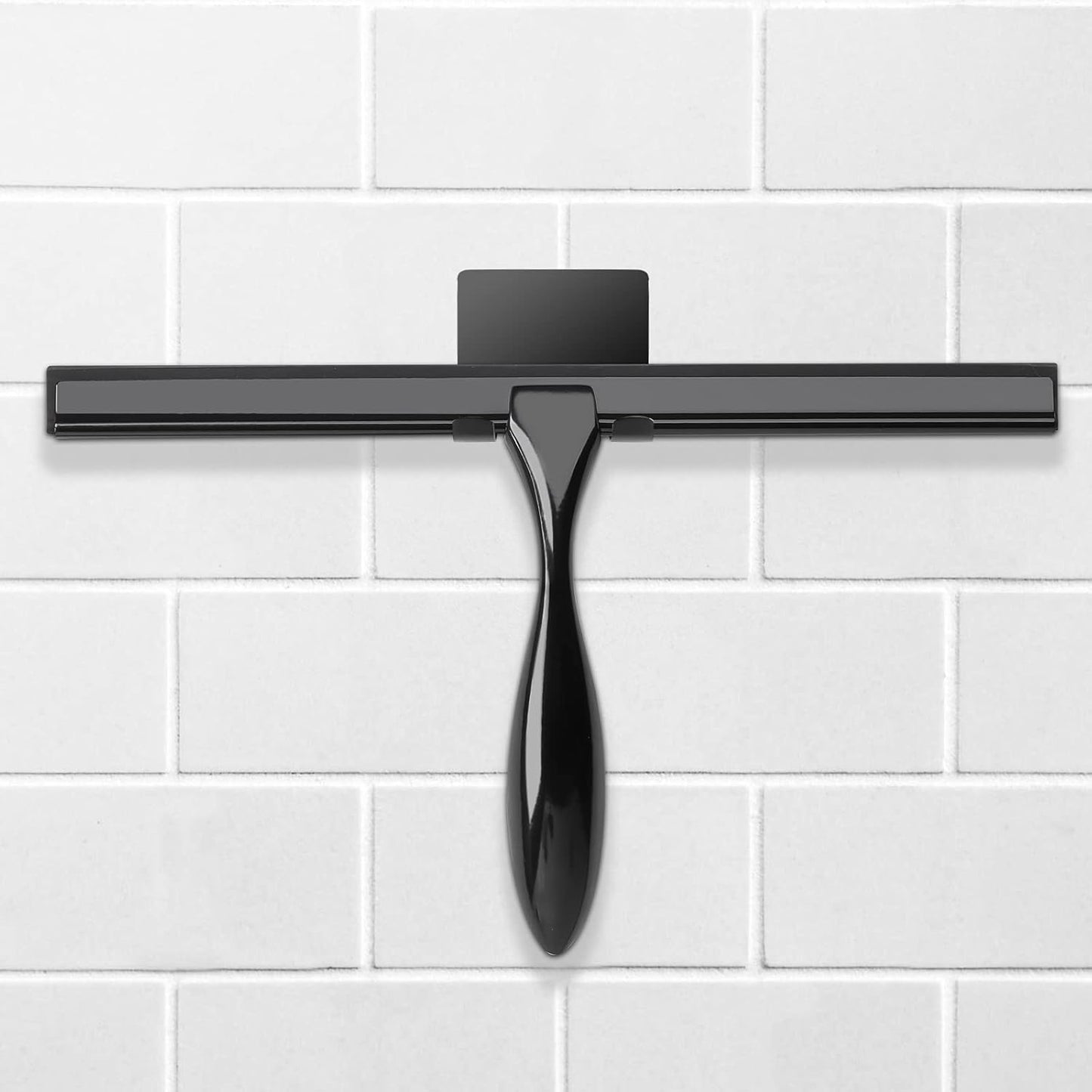 Simtive 14-Inch Shower Squeegee Set, Includes Shower Door Hook and Adhesive Hook, Squeegee for Shower Doors, Mirror and Window, Silver