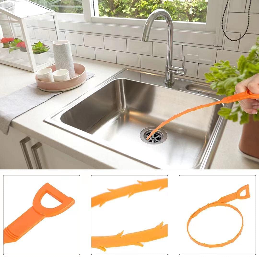 5 Pack 25inch Drain clog remover, Snake Drain Cleaner Hair Clog Remover tool, Shower kitchen sinks and bathtubs, sink snake, hair toilets sewer pipe cleaning tools.