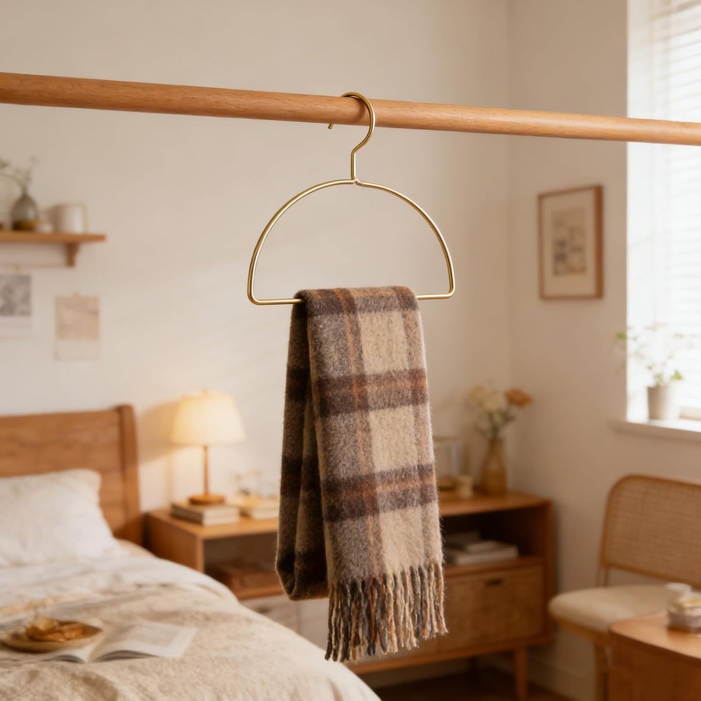 Kisangel 5pcs Wall Mounted Semi-Circle Iron Clothes Hangers in Golden Color, Easy Assembly and Slip-Resistant Drying Rack for Scarves and Towels, for Laundry Room and Closet Organization