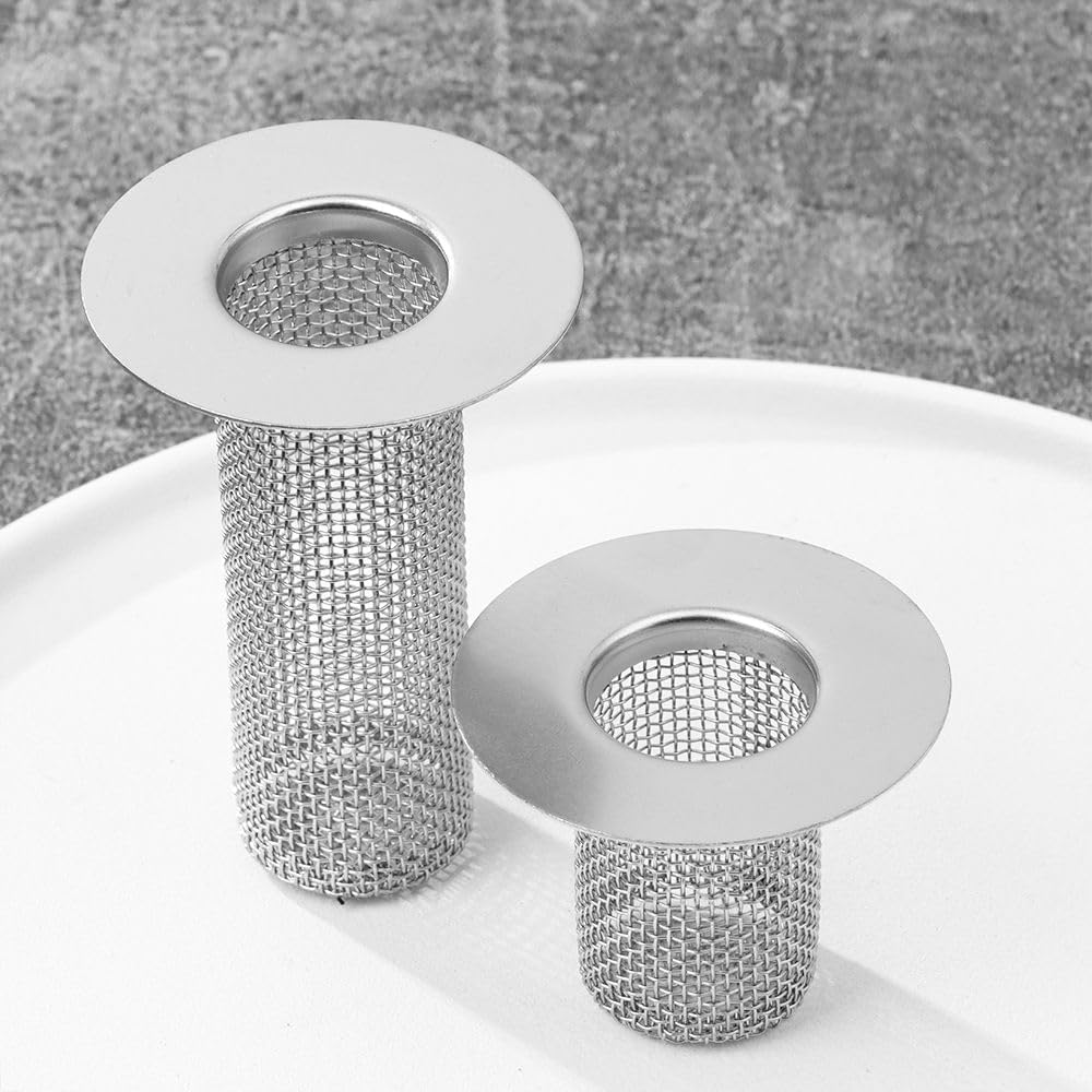 2 Pack Sink Drain Hair Catcher Shower Drain Strainer Stainless Steel Long Cylinder Tub Mesh Strainer Slop Basket Filter Trap for Bathroom Sink Utility Room Laundry Room RV Lavatory Bathtub