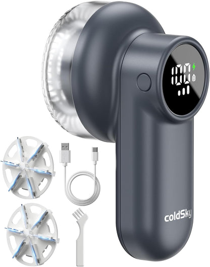 coldSky Rechargeable Fabric Shaver, Lint Shaver with Digital Display, Sweater Shaver with 6-Leaf Blades and Safety Lock, 3-Speeds Defuzzer Remove Fuzz, Pills from Clothes, Furniture, Blanket Green