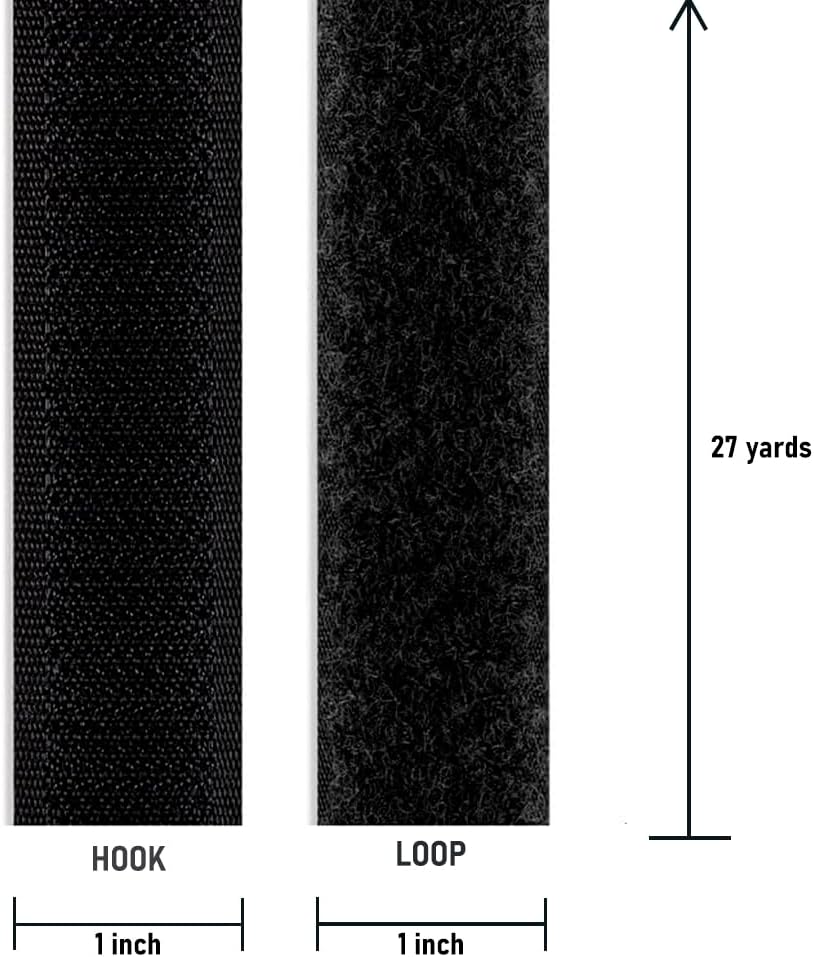 1 inch Black Hook and Loop Tape 1 Yd Self Adhesive Tape Sticky Back Heavy Duty Fastener Ideal for Window Fixing Net Carpets DIY Project Handmade Craft Home Office