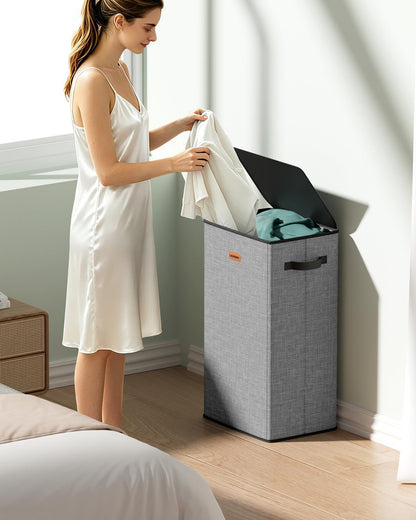 150L 2-Section Laundry Hamper with Lid – Removable Bag, Double Compartment Clothes Hamper for Bathroom, Bedroom, Dorm & Laundry Room