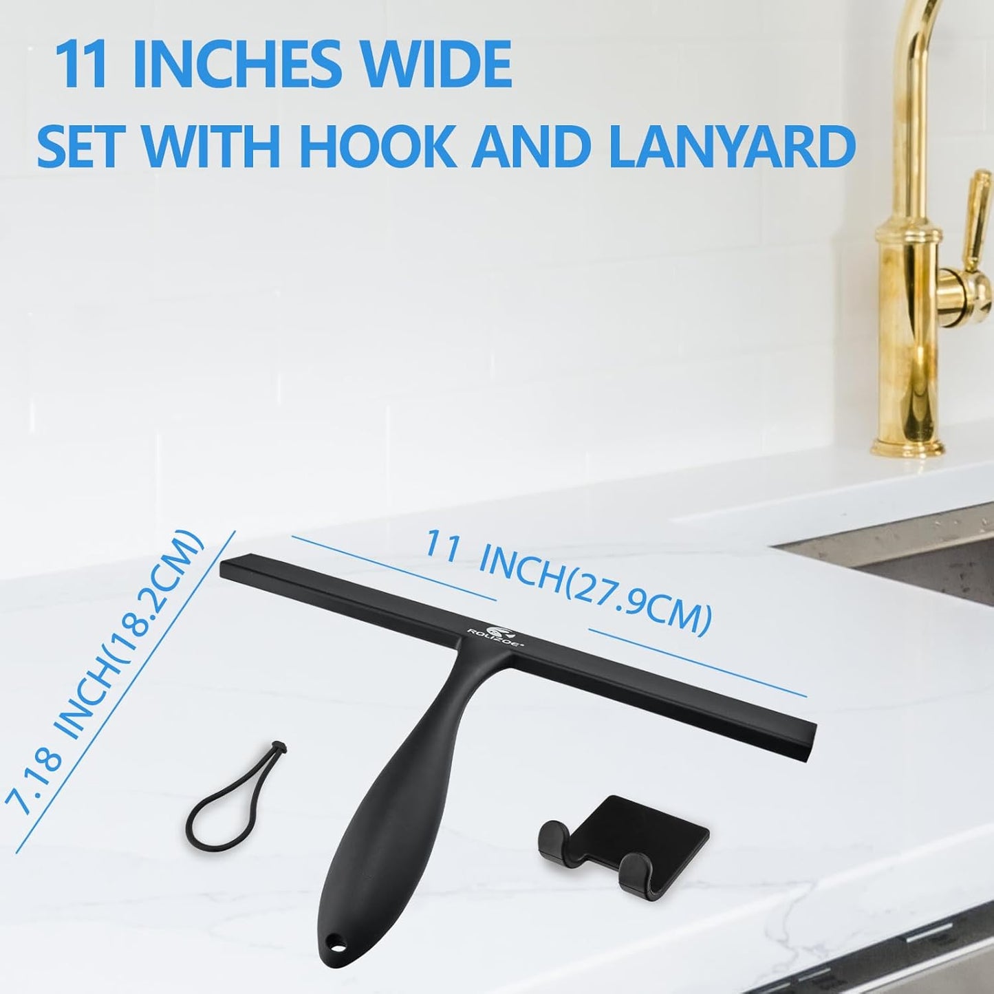 Shower Squeegee for Glass Doors, 11 Inch Ergonomics Anti-Rust Silicone Squeegee with Stainless Steel Frame for Shower Glass Door, Mirrors, Tiles and Windows Cleaning, White