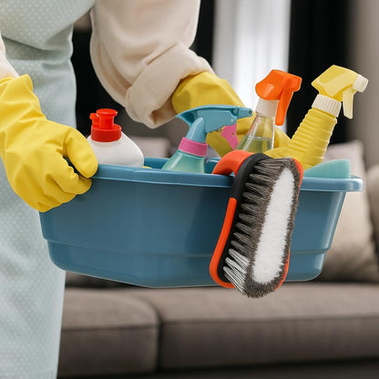 DecorRack 2 Pack Cleaning Brush, Heavy-Duty Scrub Brush with Ergonomic Handle for Floors, Tiles, Bathtubs, Grout, Decks, and Outdoor Surfaces (Orange, 2 Pack)