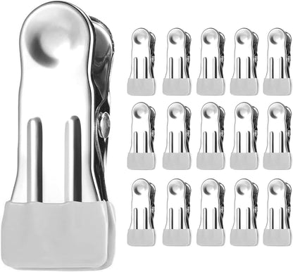 Clothes Hangers Heavy Duty 15Pack, 2.17 Inch Metal Clips, Clothespins for Photo Drying Clothesline Laundry Sock, Bag Clips for Food Kitchen Stainless Steel with Rubber, Gery