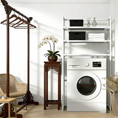 Heavy Duty Adjustable Metal Laundry Organizer, Space-Saving Over Washer & Dryer Storage Shelf for Bathroom, Balcony & Utility Room(White)