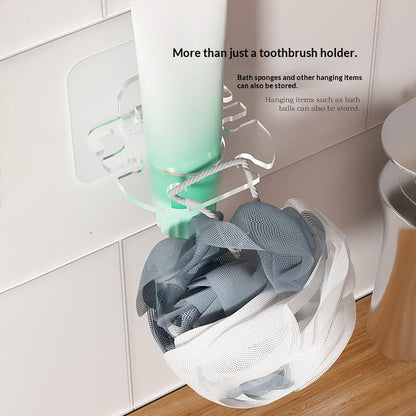 Wall Mounted Toothbrush Holder 2 Pack, No Drill Self Adhesive 6 Slots Clear Waterproof Bathroom Organizer for Electric Toothbrush