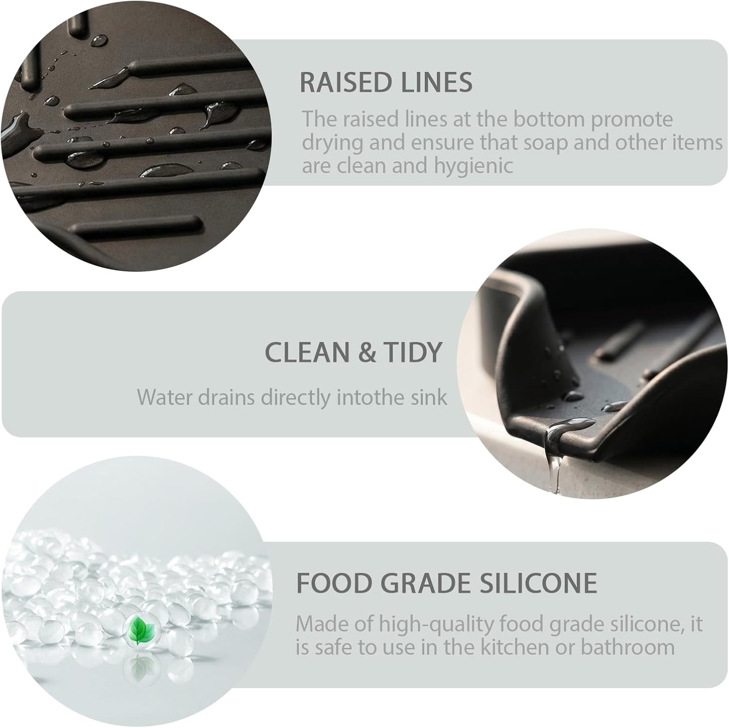 MicoYang Silicone Bathroom Soap Dishes with Drain Spout-Bathroom and Kitchen Sink Organizer,Sponge Holder,Dish Soap Tray,Perfect for Dispenser,Scrubber,Bottle,Cup on Sink or Counter-Coffee 4.9"×3.2"