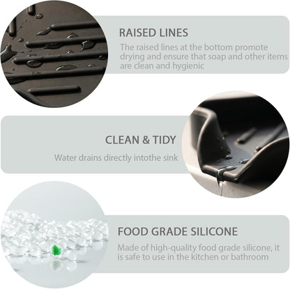 MicoYang Silicone Bathroom Soap Dishes with Drain Spout-Bathroom and Kitchen Sink Organizer,Sponge Holder,Dish Soap Tray,Perfect for Dispenser,Scrubber,Bottle,Cup on Sink or Counter-Coffee 4.9"×3.2"