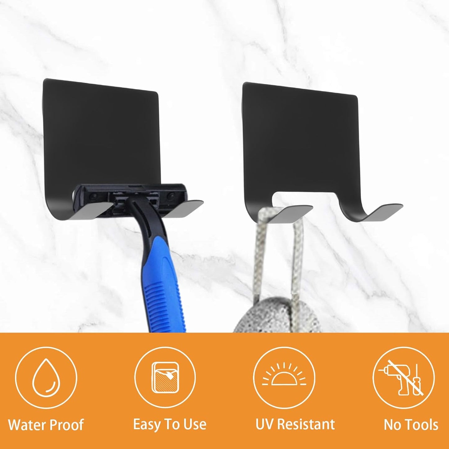 MOROBOR 4 Pcs Shower Squeegee Adhesive Hook, All-Purpose Scraper Holders Towel Hooks Stainless Steel Waterproof Storage Hook Bath Accessories for Kitchen & Bathroom（Silver）