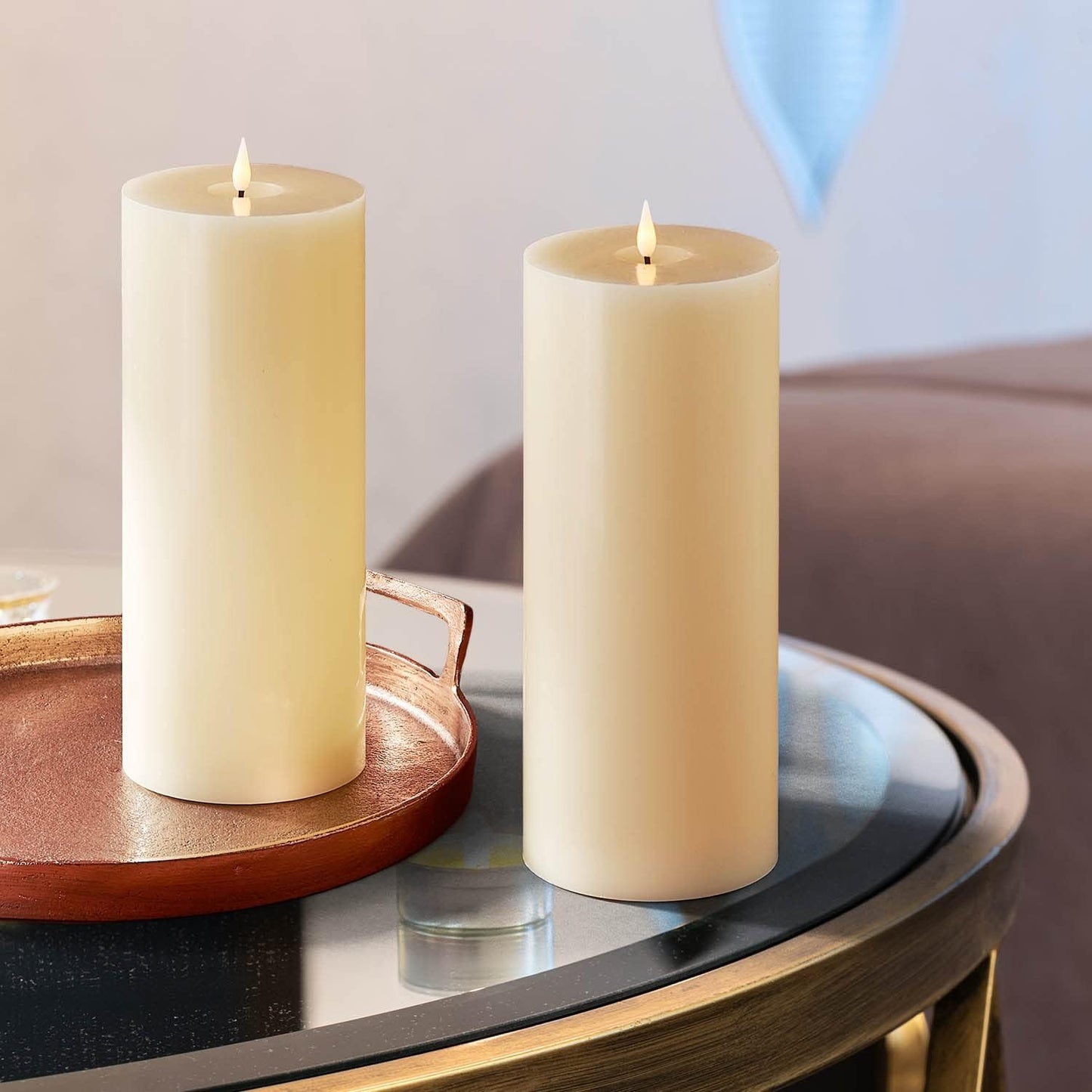 LampLust Realistic Flameless Pillar Candles with Remote, Set of 3, Batteries Included, Real White Wax, 3D Flickering LED Flame, 3 Inch Pillar Candles, Spring Decor, Centerpieces for Tables