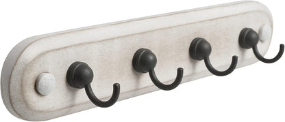 Spectrum Farmhouse Key Holder Wall Mount Rack for Entryway Garage Mudroom Hanging Organization, Easy Install Rustic Key Ring Holder Rack for Keychains Rings & Fobs, White Washed with Black Hooks