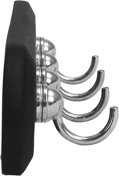 Spectrum Modern Key Holder Wall Mount Rack for Entryway Garage Mudroom Hanging Organization, Easy Install Contemporary Key Ring Holder Rack for Keychains Rings and Fobs, Black Wood with Chrome Hooks