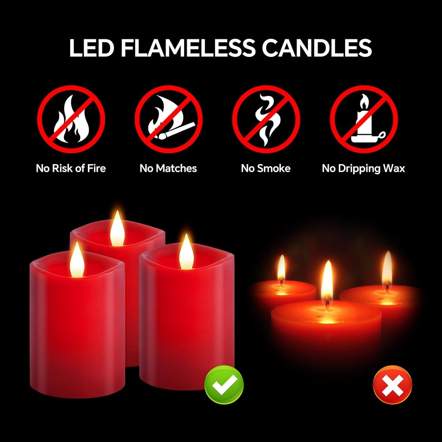 3x4 Flickering Flameless Candles Set of 3,Real Wax Pillar LED Candles,with Timer,4 inch Flameless Candles with Remote,for Party Wedding Holiday Home Decor,Ivory