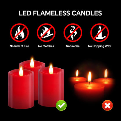 3x4 Flickering Flameless Candles Set of 3,Real Wax Pillar LED Candles,with Timer,4 inch Flameless Candles with Remote,for Party Wedding Holiday Home Decor,Ivory