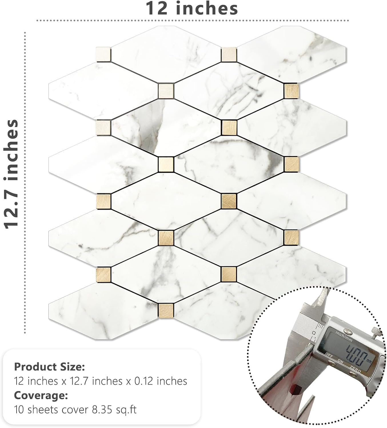 STICKGOO 10 Sheets Peel and Stick Backsplash, Polished Dolomite PVC Mixed Metal Gold Kitchen Backsplash, Stick on Backsplash Wall Tiles for Kitchen, Bathroom, RV