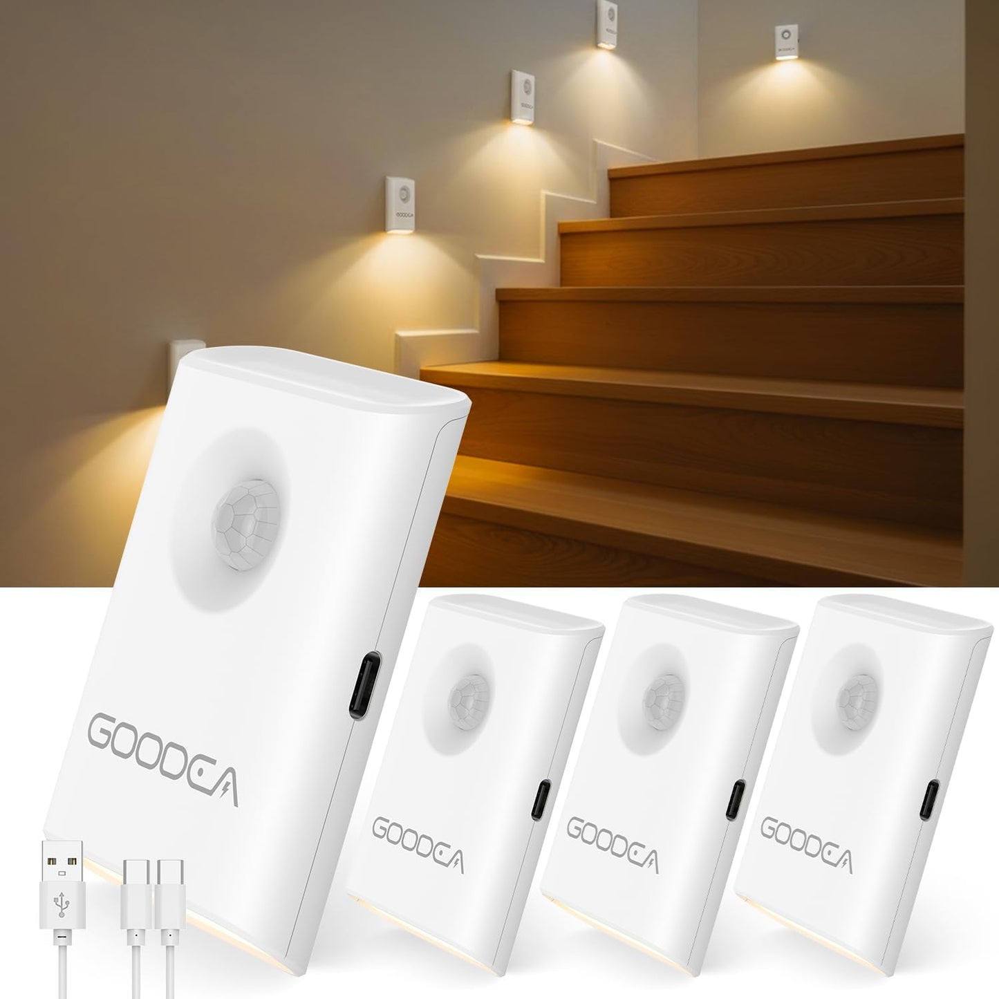 Rechargeable Battery Night Light with Motion Sensor, Wireless, Magnetic & Dimmable Stair Light, Portable Mini 3000K Warm White Stick-on Indoor Night Light for Bathroom, Hallway, Toilet, Bedroom, Stair