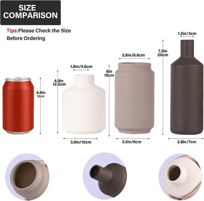 Neutral Ceramic Vase Set of 3 – Modern Decorative Vases, Small Flower Pottery Vase Sets, Boho Farmhouse Rustic Vases for Living Room, Kitchen, Bedroom, Bathroom, Shelf, Table