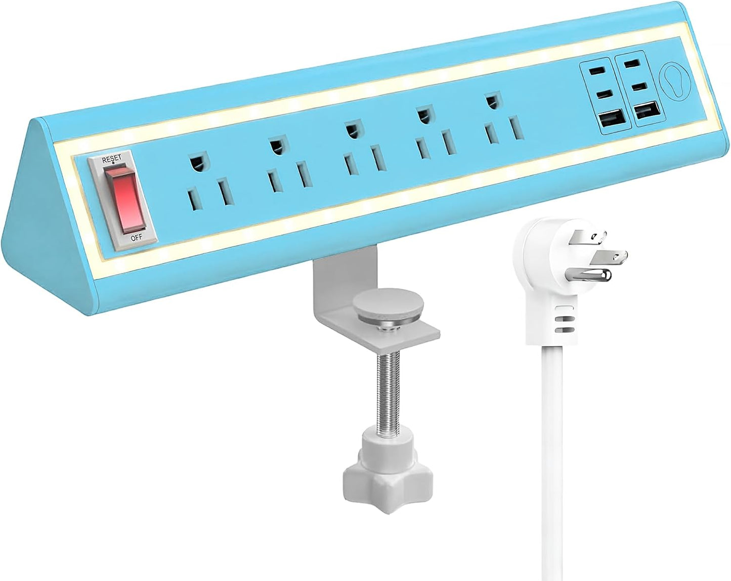 Desk Clamp Power Strip with Nightlight, 40W Fast Charging, 10FT Extension Cord, 4x20W USB-C & 2 USB Ports, 5 AC Outlets, Fits 1.69-Inch Table Edges