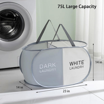 Pop Up Laundry Hamper 3 Section, Collapsible Laundry Basket with Carry Handles for Home, Laundry Room, Bedroom, Dorm, RV Travel (Black & Grey & Beige - 3 Compartments)