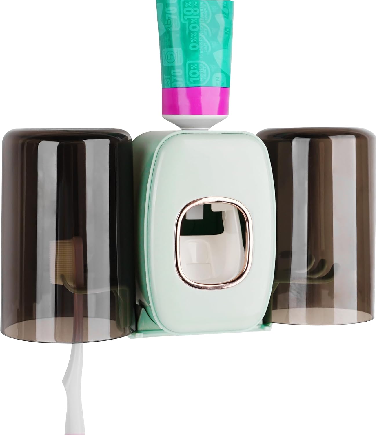 4 Slots Wall Mount Toothbrush Holder with Cover, Self Adhesive Toothbrush Storage Organizer for Shower, Toothbrush Hanger with 2 mouthwash Cups for Bathroom, Medicine Cabinet, Dorm (Black)